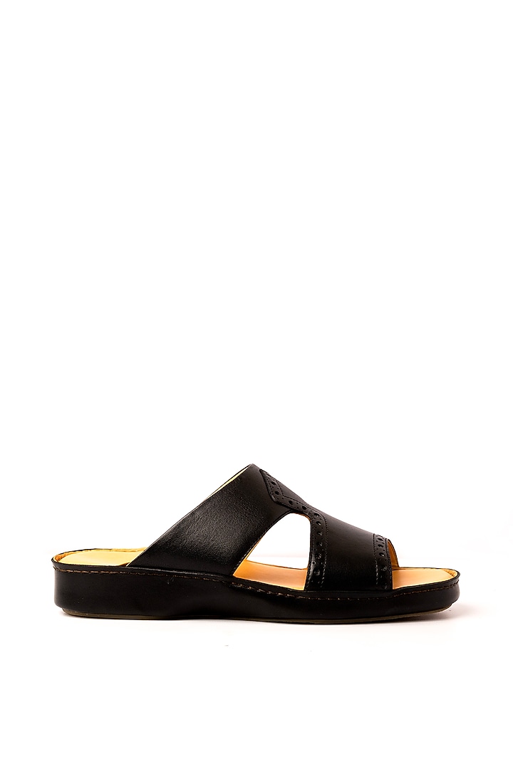 Black Leather Sandals by Nauvab at Pernia's Pop Up Shop