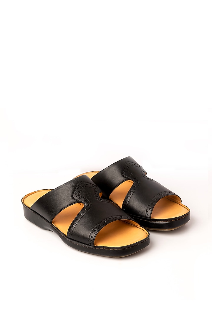 Black Leather Sandals by Nauvab at Pernia's Pop Up Shop