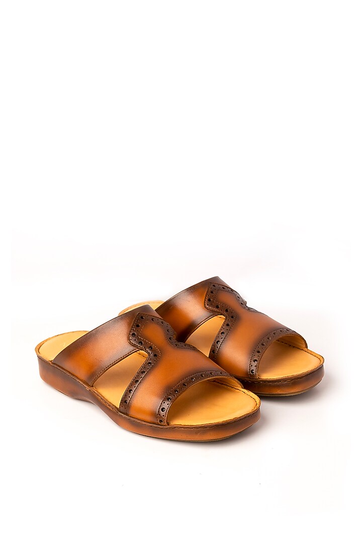 Tan Leather Sandals by Nauvab at Pernia's Pop Up Shop