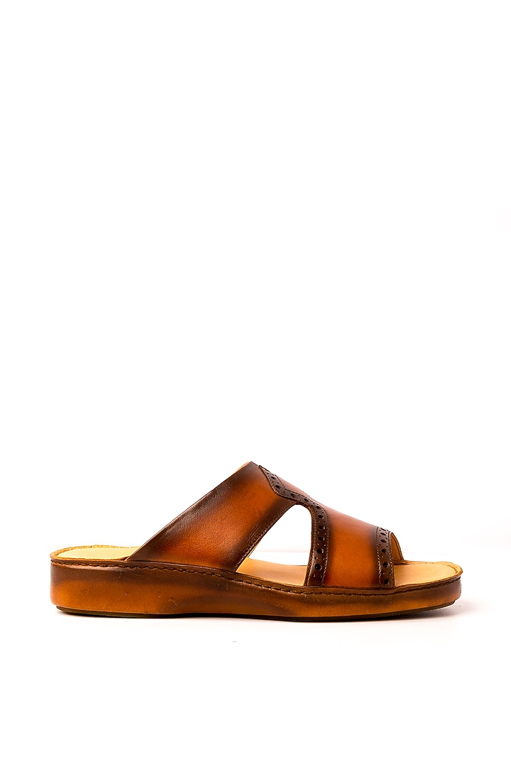Cognac Leather Sandals by Nauvab at Pernia's Pop Up Shop