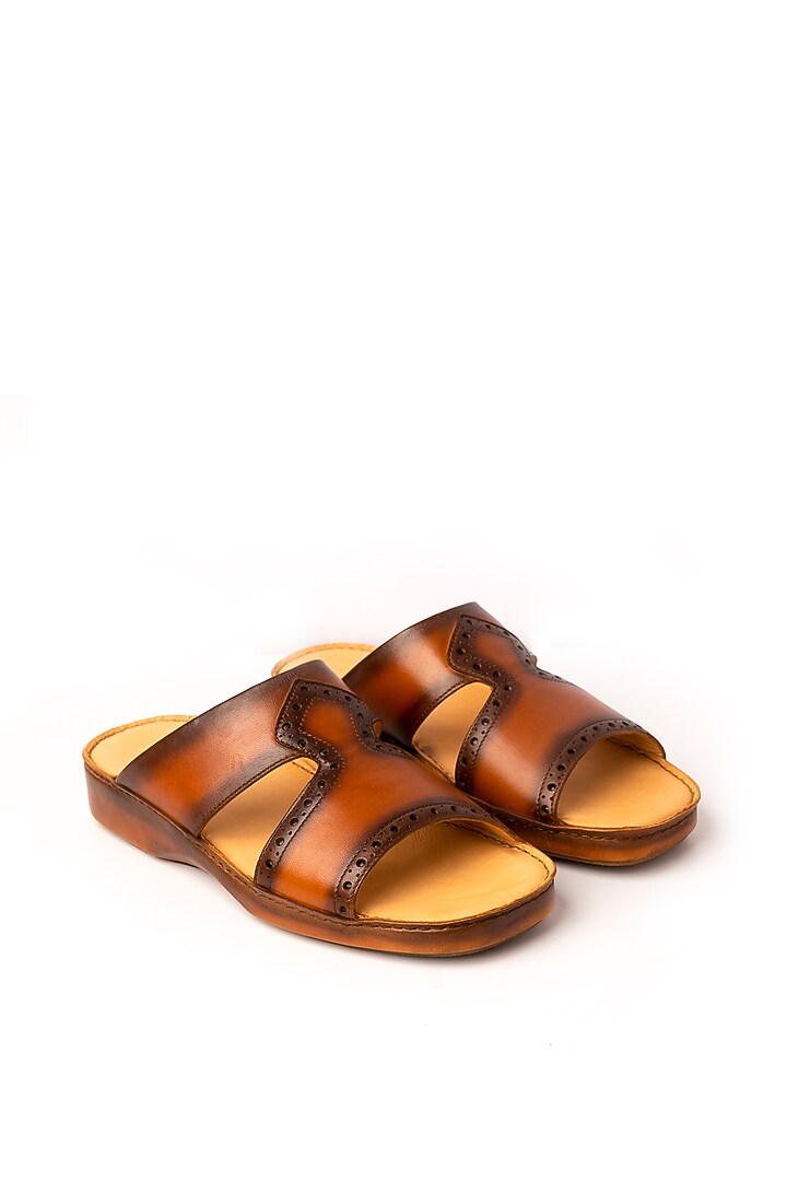 Cognac Leather Sandals by Nauvab at Pernia's Pop Up Shop