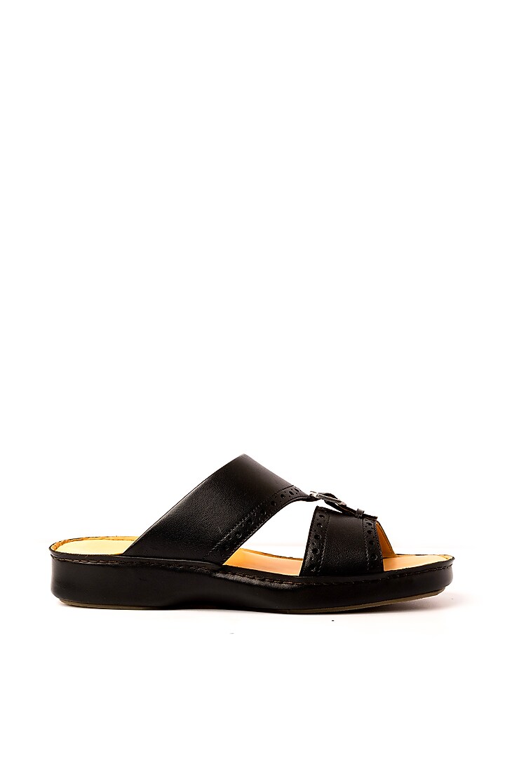 Black Leather Sandals by Nauvab at Pernia's Pop Up Shop