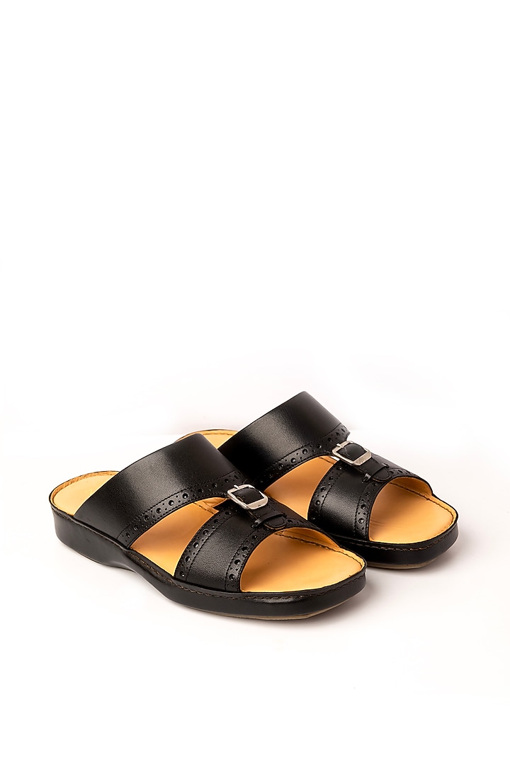 Black Leather Sandals by Nauvab at Pernia's Pop Up Shop