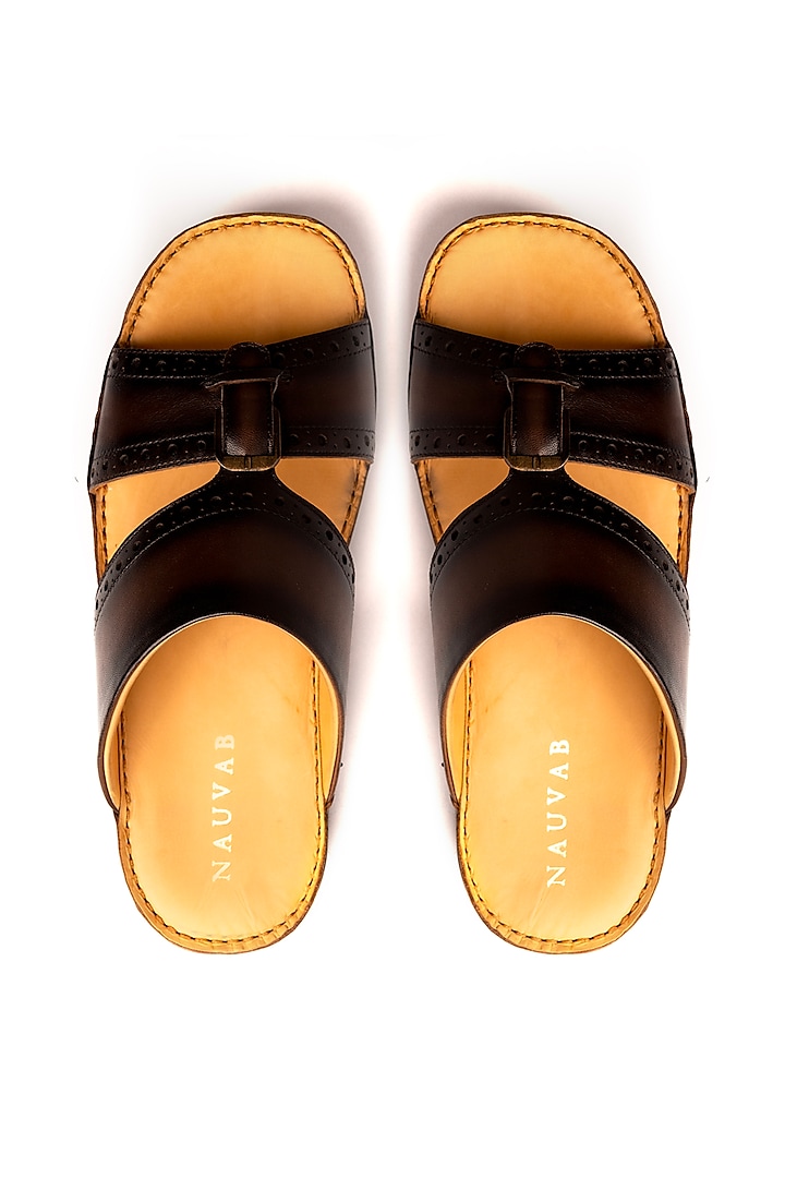 Brown Leather Sandals by Nauvab at Pernia's Pop Up Shop