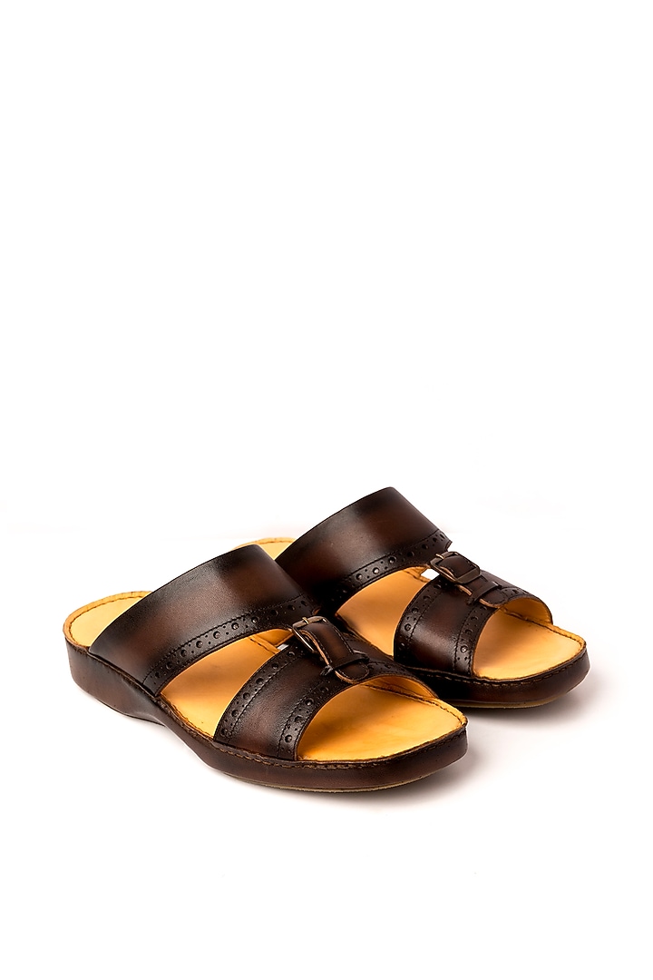 Brown Leather Sandals by Nauvab at Pernia's Pop Up Shop