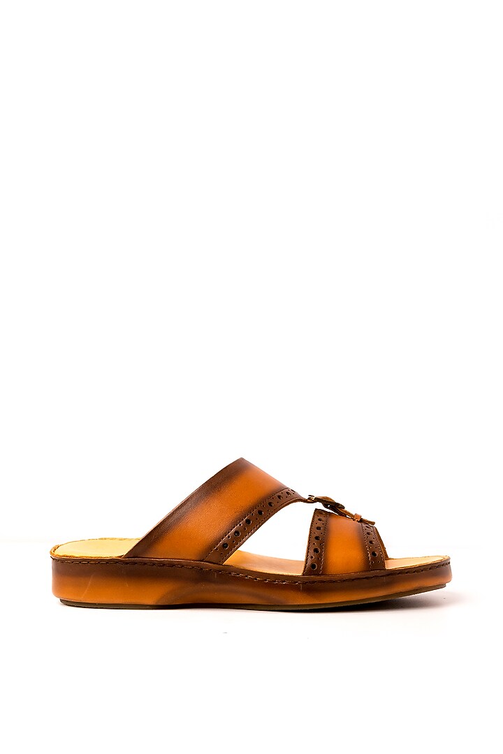 Tan Leather Sandals by Nauvab at Pernia's Pop Up Shop