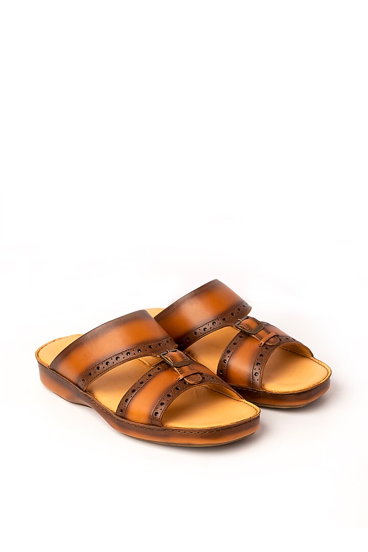 Tan Leather Sandals by Nauvab at Pernia's Pop Up Shop