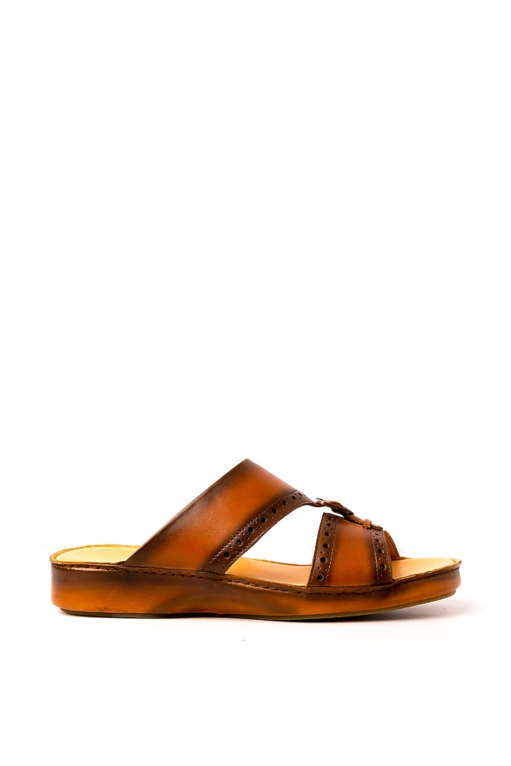 Cognac Leather Sandals by Nauvab at Pernia's Pop Up Shop