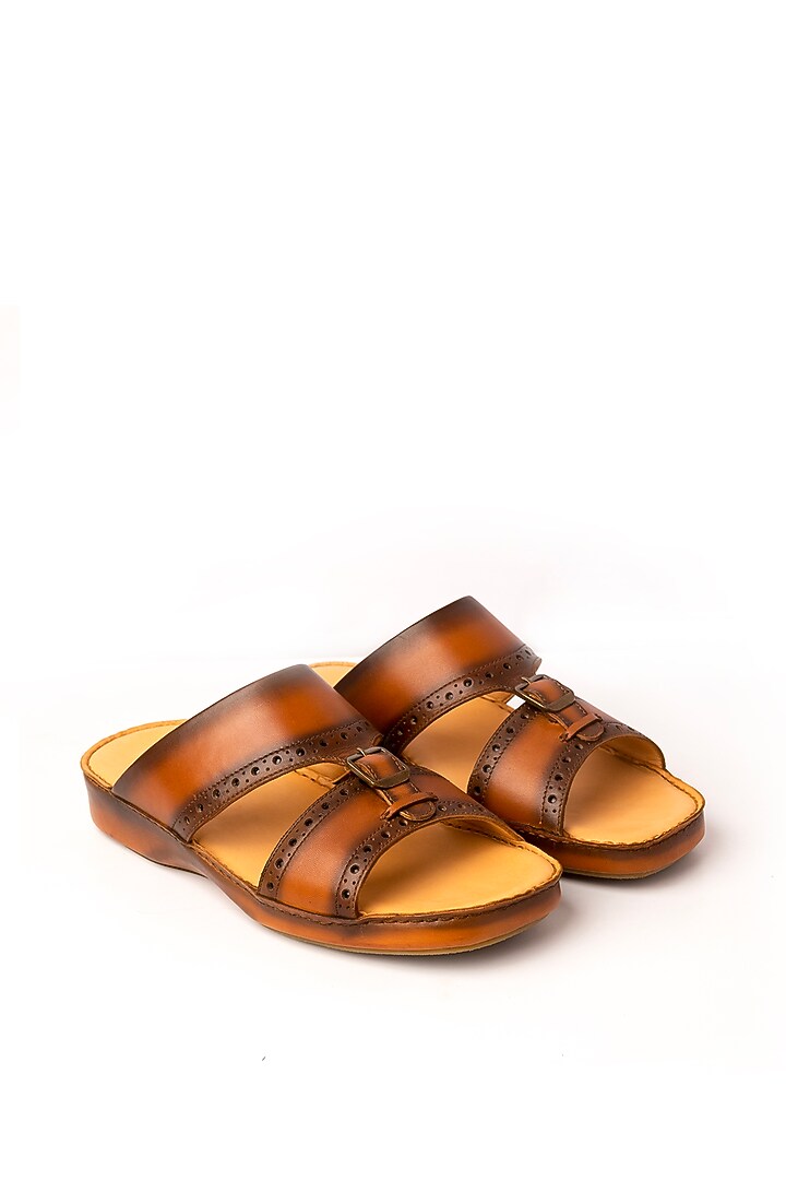 Cognac Leather Sandals by Nauvab at Pernia's Pop Up Shop