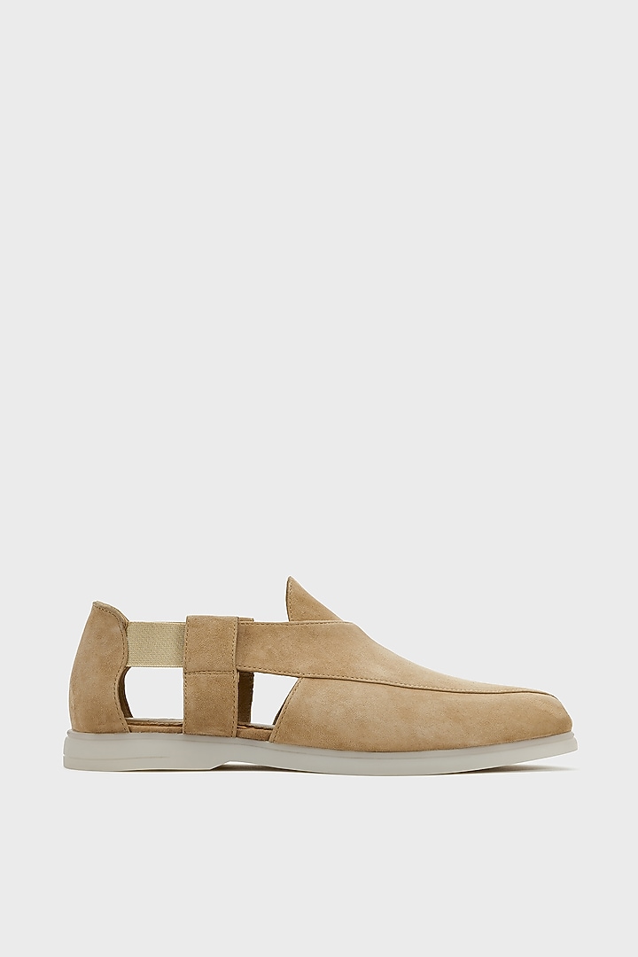 Camel-Colored Warm Sand Suede Peshwari by Nauvab at Pernia's Pop Up Shop