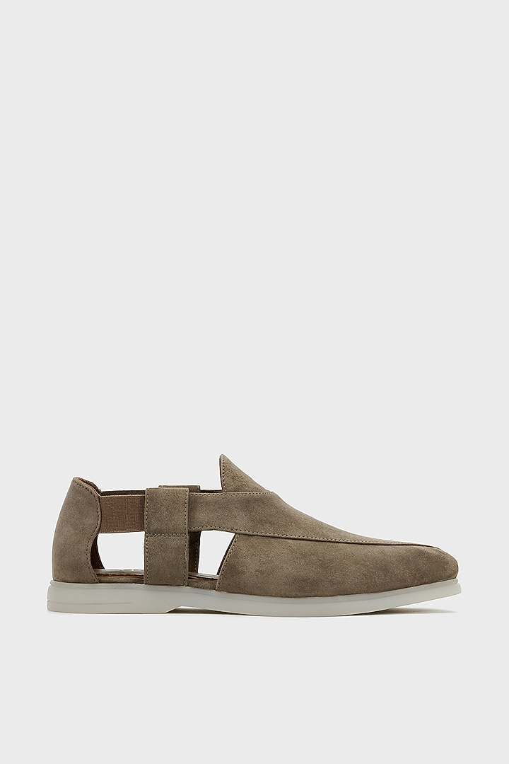 Taupe Suede Peshwari by Nauvab at Pernia's Pop Up Shop