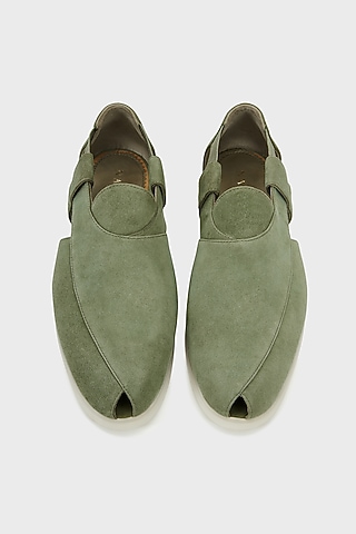 Olive Suede Peshwari by Nauvab