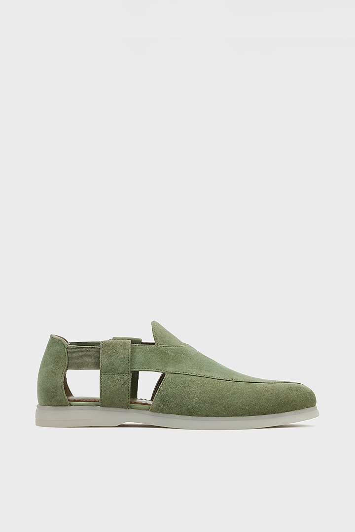 Olive Suede Peshwari by Nauvab at Pernia's Pop Up Shop