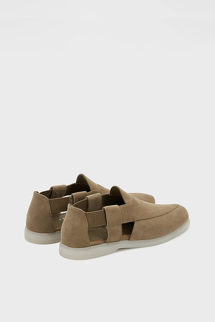Khaki Suede Peshwari by Nauvab at Pernia's Pop Up Shop