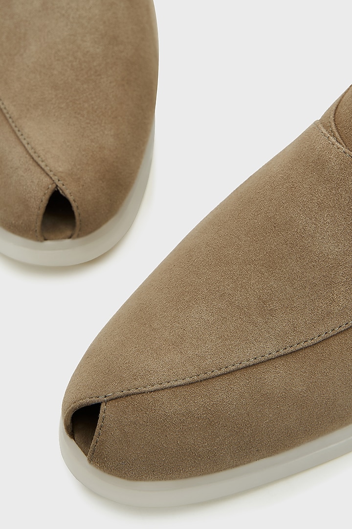 Khaki Suede Peshwari by Nauvab at Pernia's Pop Up Shop