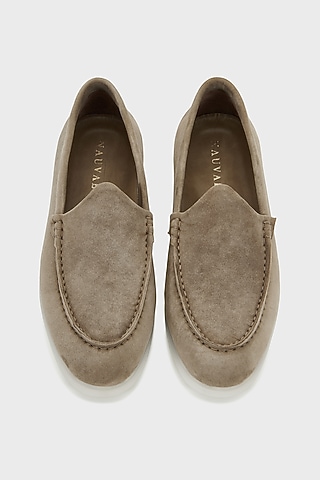 Dark Taupe Suede Loafers by Nauvab