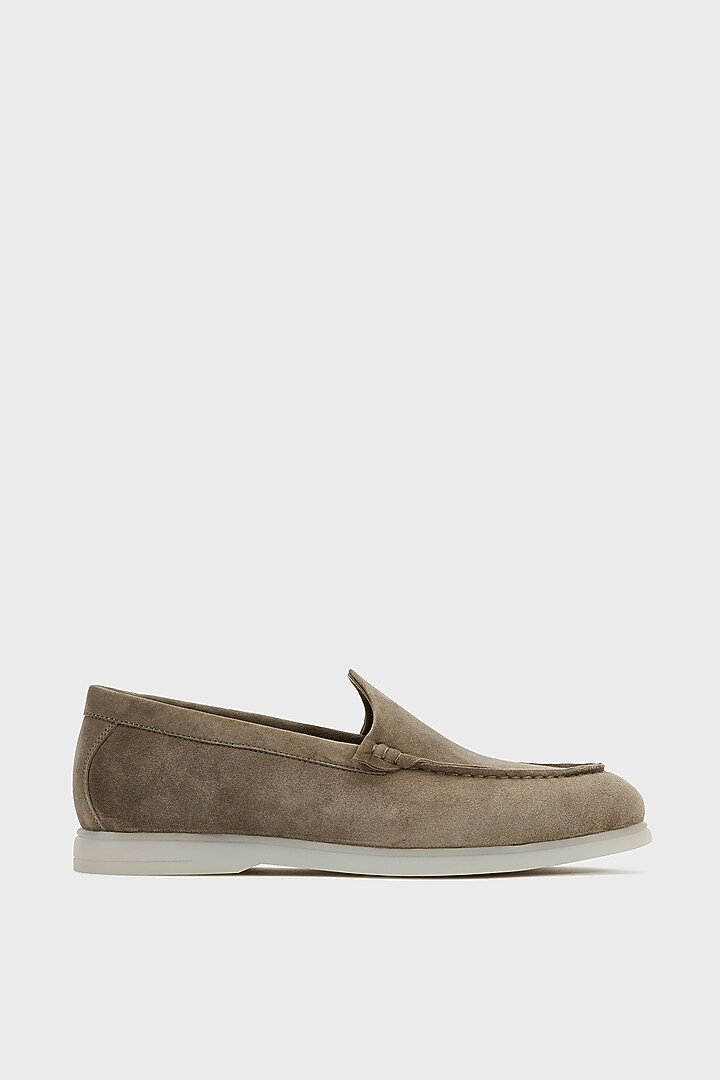 Dark Taupe Suede Loafers by Nauvab at Pernia's Pop Up Shop