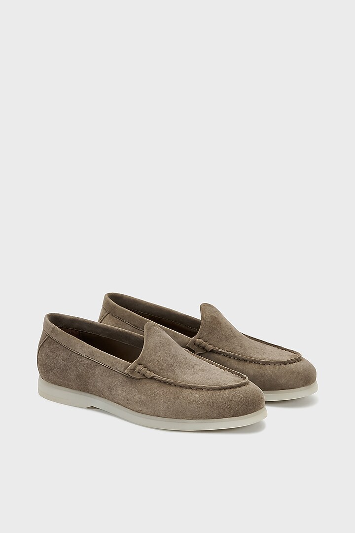 Dark Taupe Suede Loafers by Nauvab at Pernia's Pop Up Shop