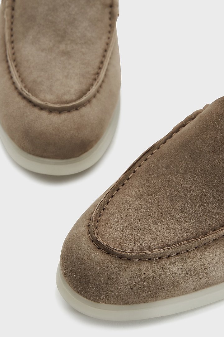Dark Taupe Suede Loafers by Nauvab at Pernia's Pop Up Shop