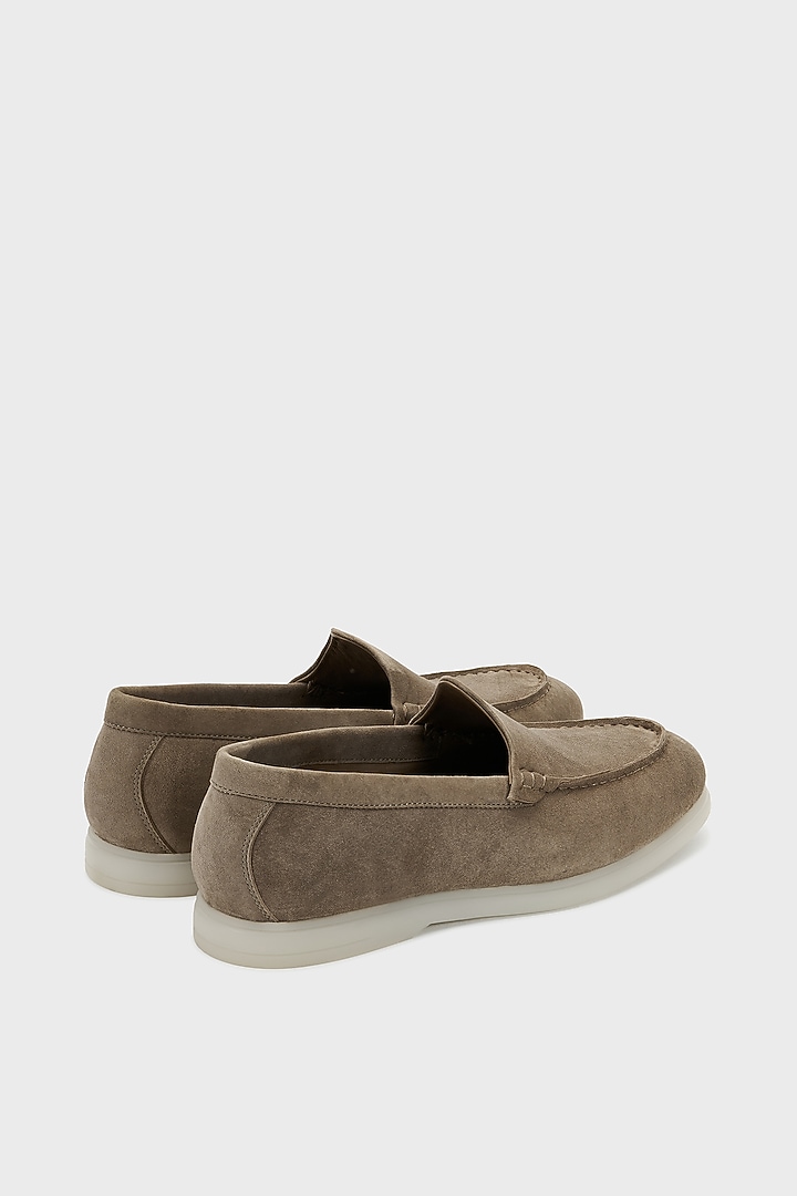 Dark Taupe Suede Loafers by Nauvab at Pernia's Pop Up Shop