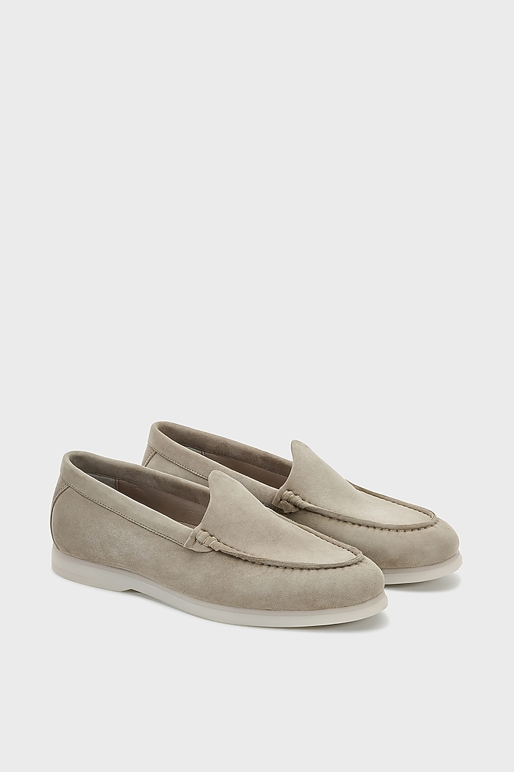 Stone Grey Suede Loafers by Nauvab at Pernia's Pop Up Shop