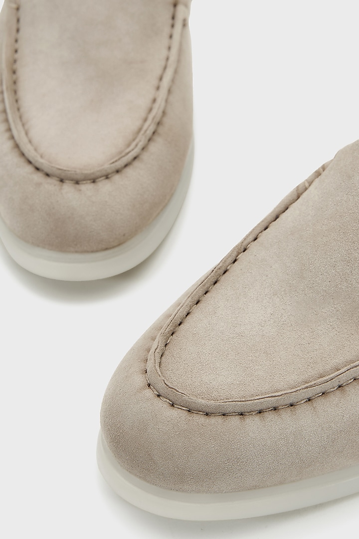 Stone Grey Suede Loafers by Nauvab at Pernia's Pop Up Shop