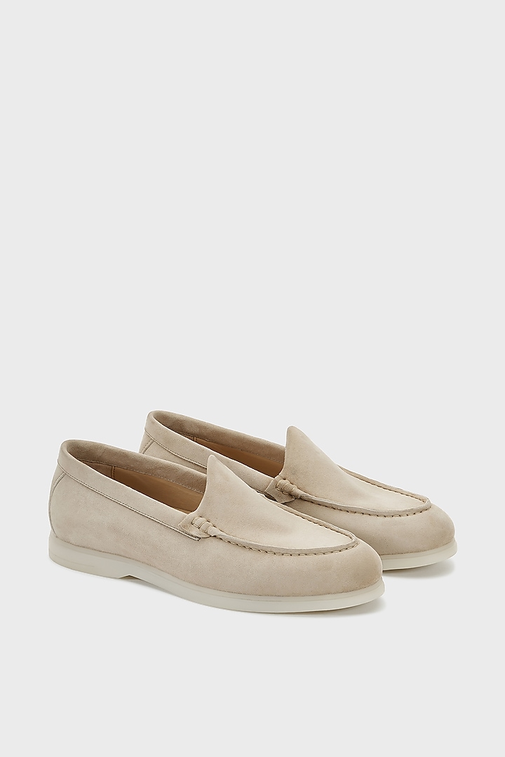 Beige Suede Loafers by Nauvab at Pernia's Pop Up Shop