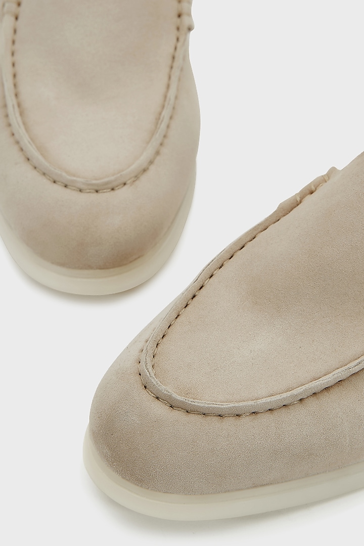 Beige Suede Loafers by Nauvab at Pernia's Pop Up Shop