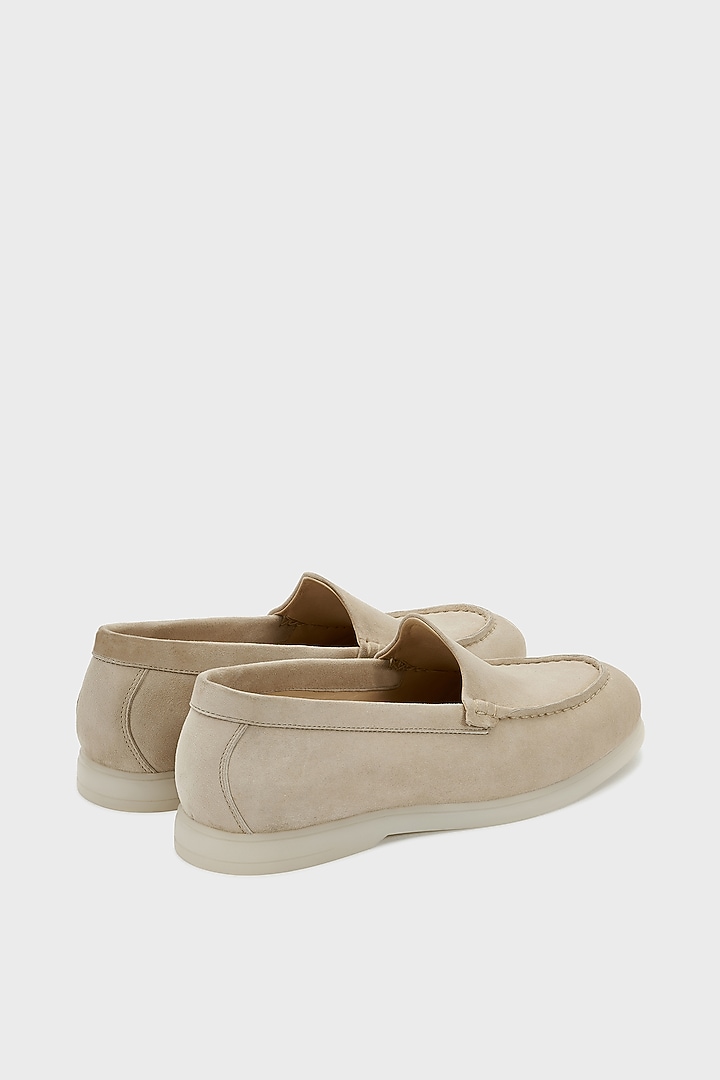 Beige Suede Loafers by Nauvab at Pernia's Pop Up Shop