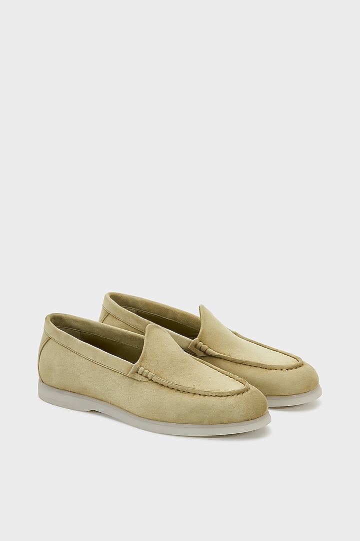 Sage Green Suede Loafers by Nauvab at Pernia's Pop Up Shop