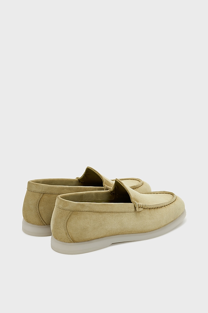 Sage Green Suede Loafers by Nauvab at Pernia's Pop Up Shop