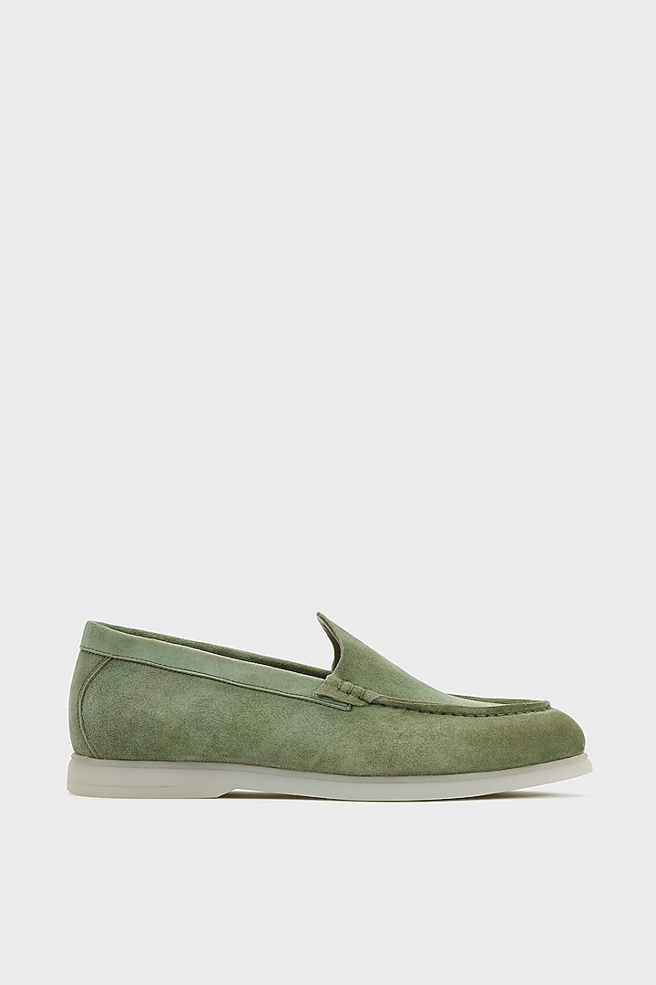 Olive Suede Loafers by Nauvab at Pernia's Pop Up Shop