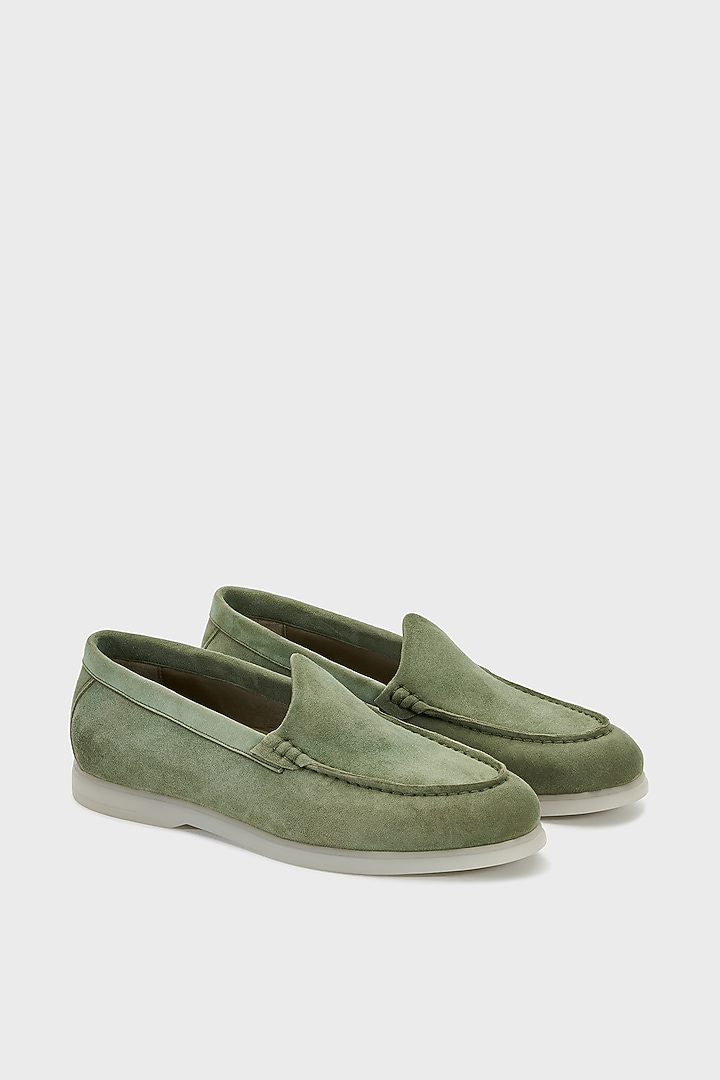 Olive Suede Loafers by Nauvab at Pernia's Pop Up Shop