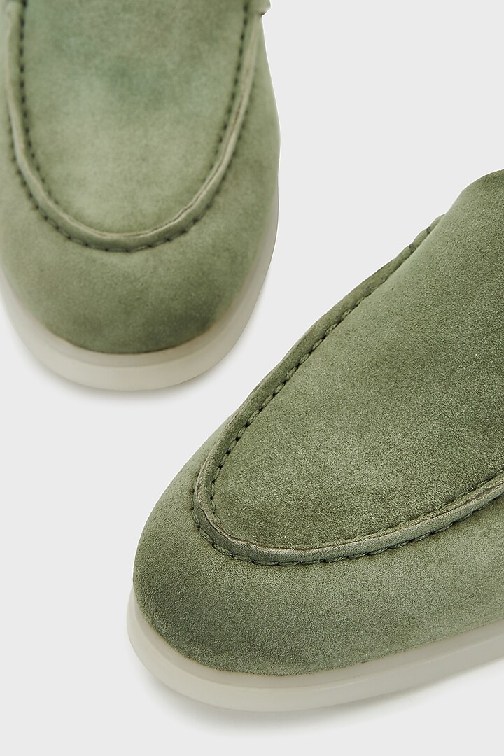 Olive Suede Loafers by Nauvab at Pernia's Pop Up Shop