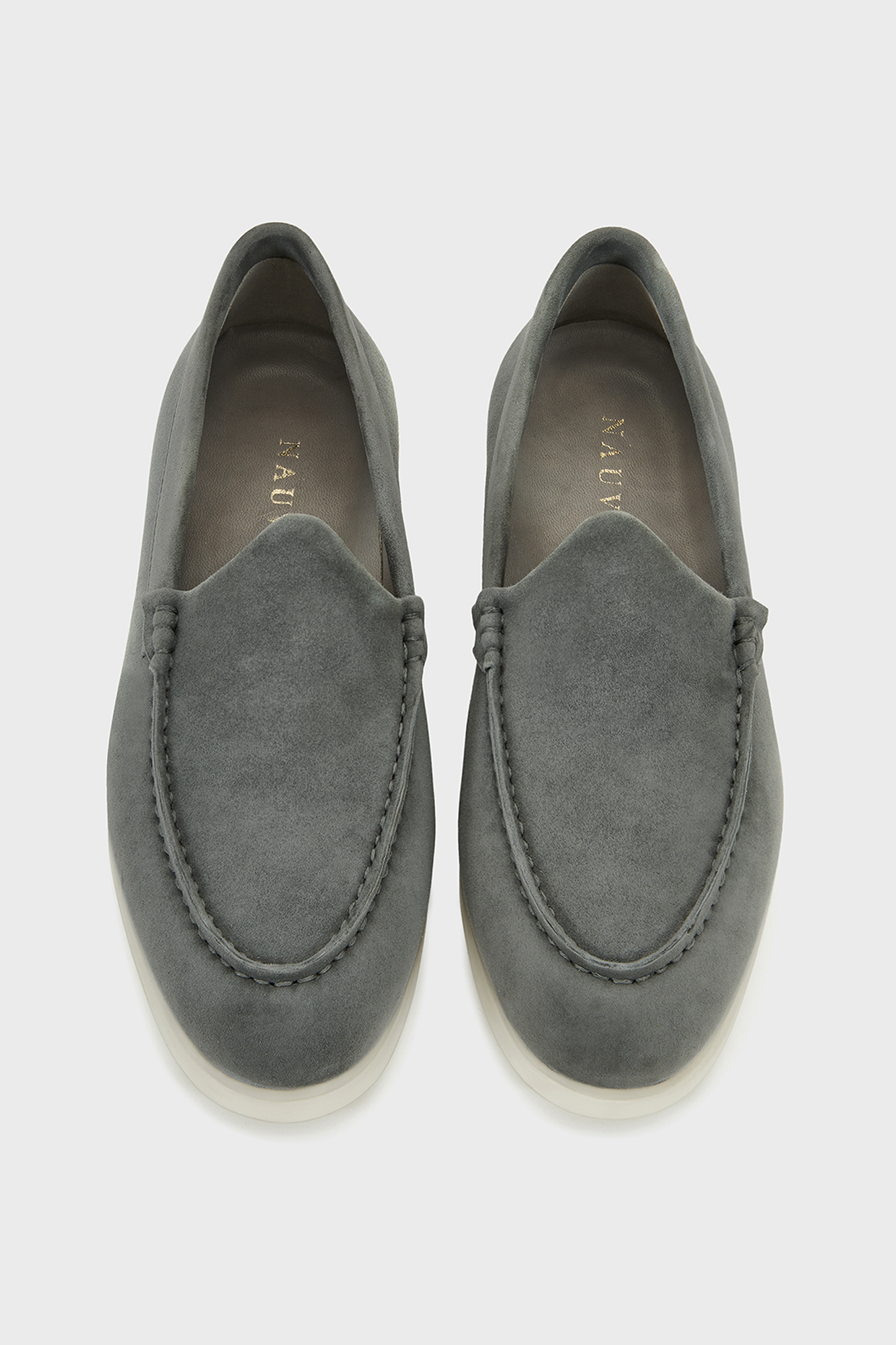Dark Stone Colored Suede Loafers by Nauvab