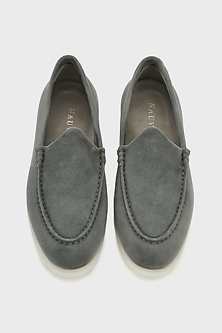 Dark Stone Colored Suede Loafers by Nauvab
