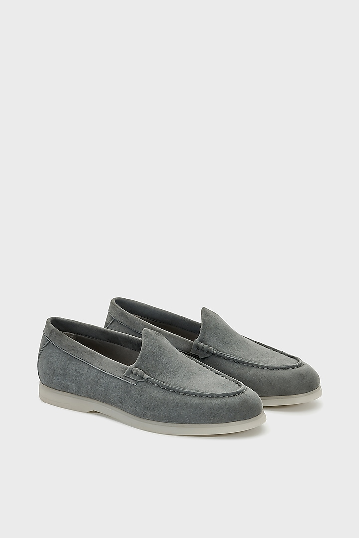 Dark Stone Colored Suede Loafers by Nauvab at Pernia's Pop Up Shop