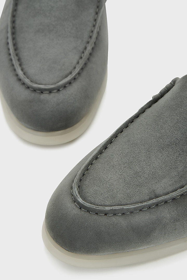 Dark Stone Colored Suede Loafers by Nauvab at Pernia's Pop Up Shop