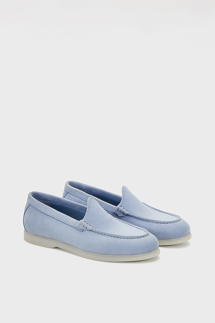 Aqua Suede Loafers by Nauvab at Pernia's Pop Up Shop
