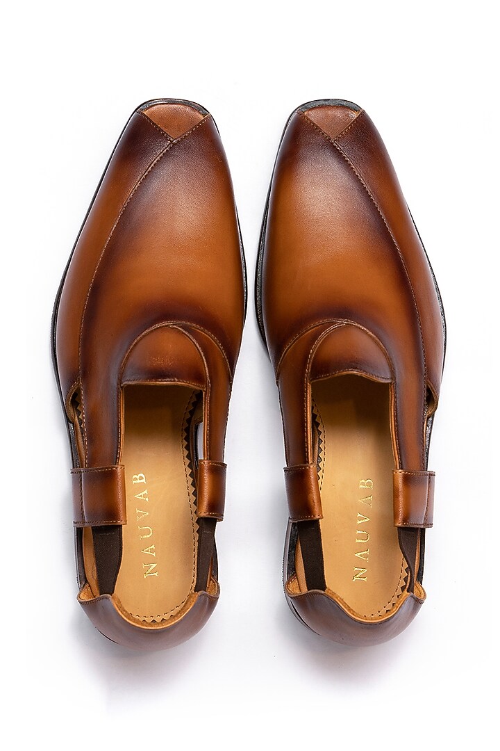 Cognac Leather Peshawari Sandals by Nauvab at Pernia's Pop Up Shop