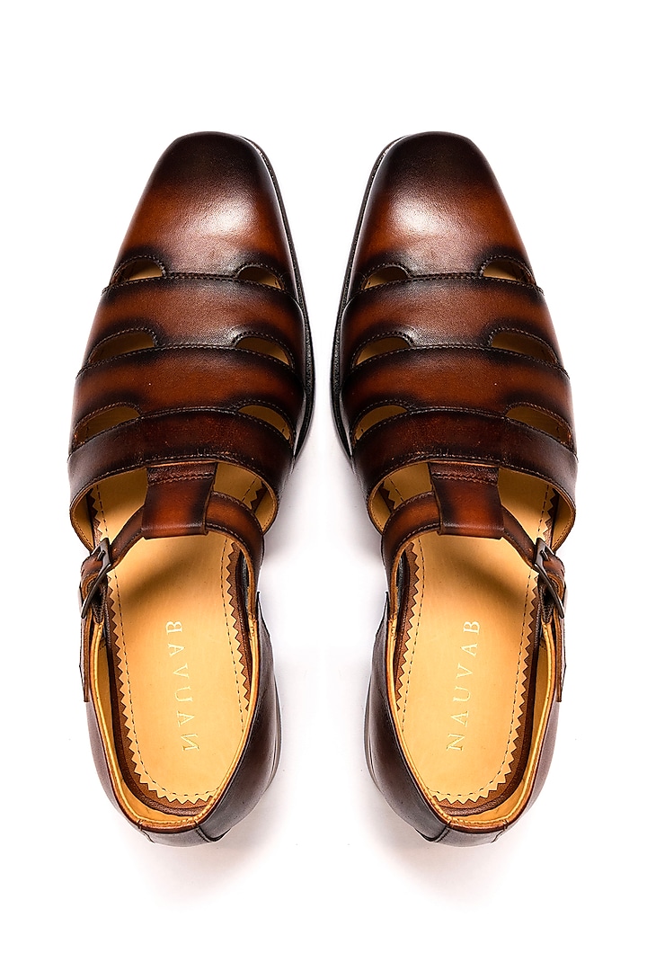 Cognac Leather Sultan Sandals by Nauvab