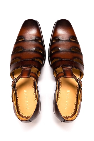 Cognac Leather Sultan Sandals by Nauvab