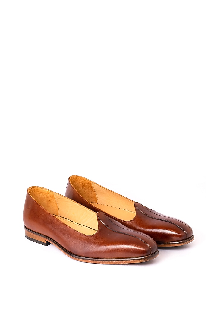 Cognac Leather Nagras by Nauvab at Pernia's Pop Up Shop