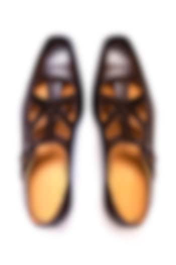 Brown Leather Samrat Sandals by Nauvab