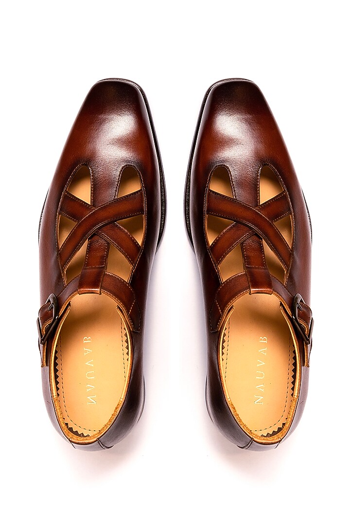 Cognac Leather Samrat Sandals by Nauvab at Pernia's Pop Up Shop