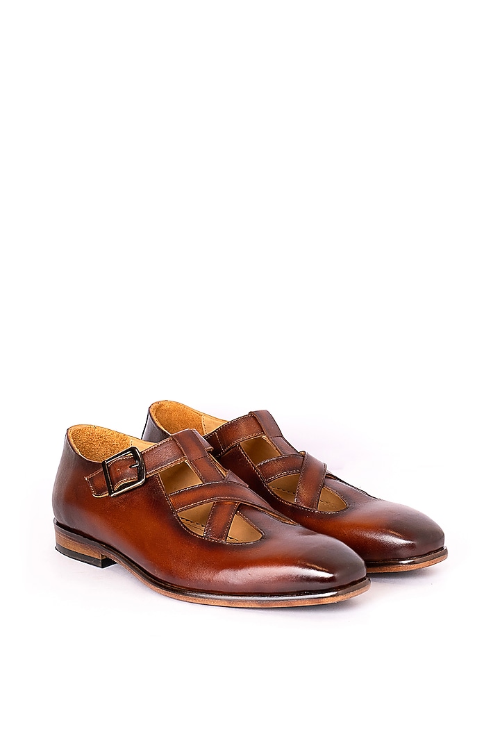 Cognac Leather Samrat Sandals by Nauvab at Pernia's Pop Up Shop
