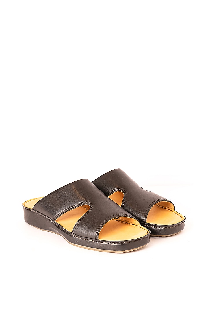 Black Leather Sandals by Nauvab at Pernia's Pop Up Shop