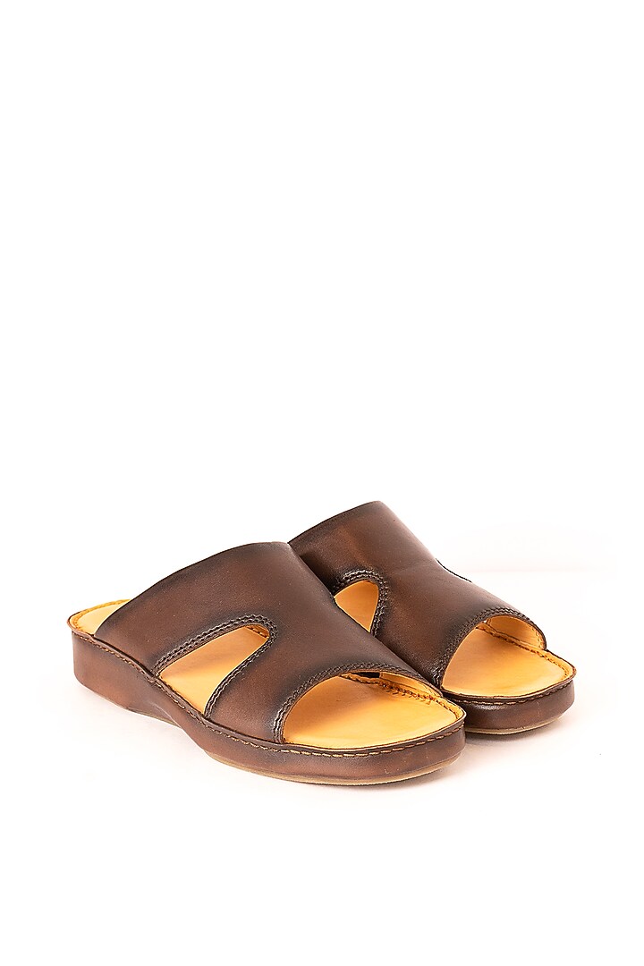 Brown Leather Sandals by Nauvab at Pernia's Pop Up Shop