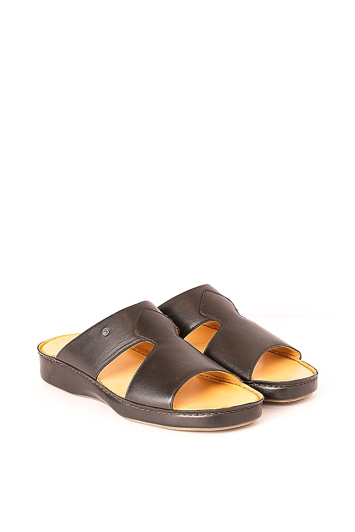 Black Leather Sandals by Nauvab at Pernia's Pop Up Shop