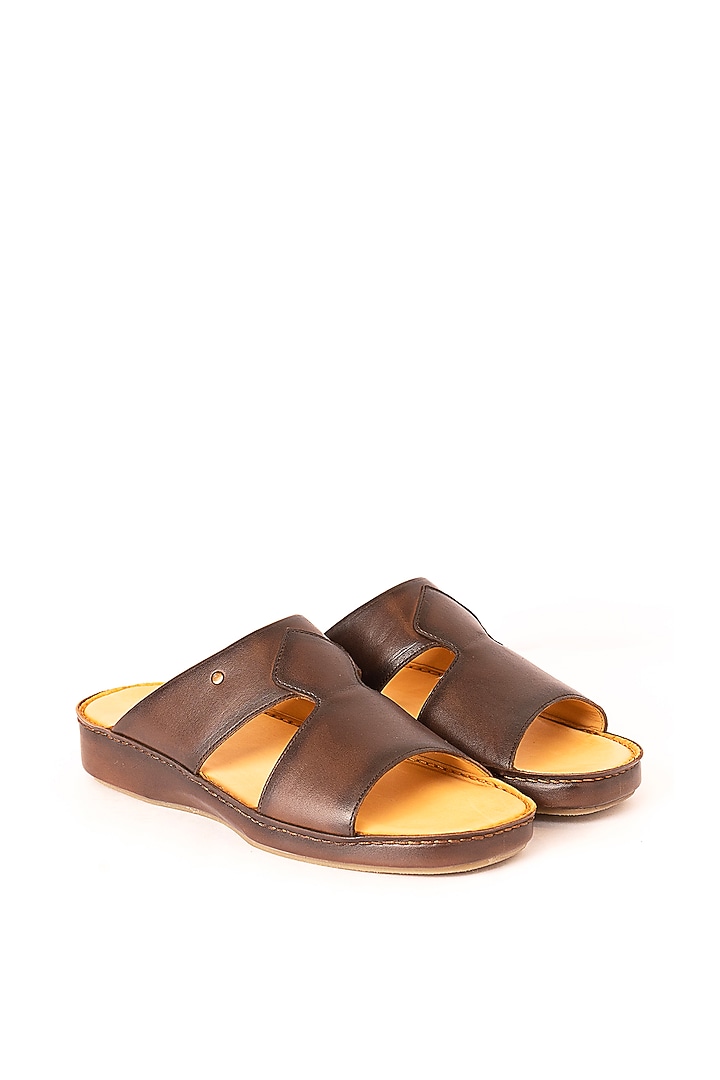 Brown Leather Sandals by Nauvab at Pernia's Pop Up Shop